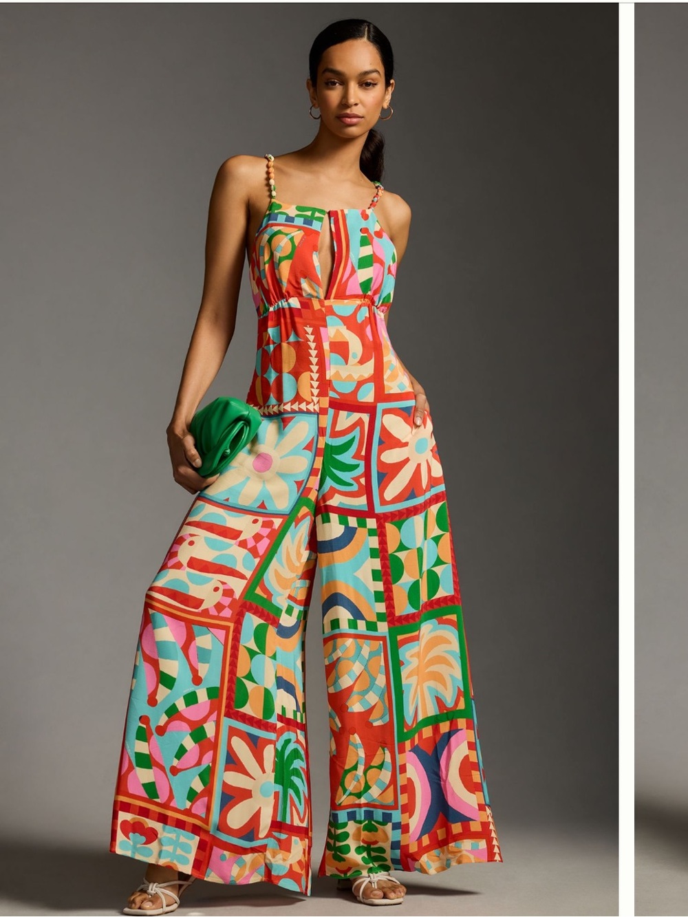 Farm Rio Wide-Leg Printed Jumpsuit - Red Pattern